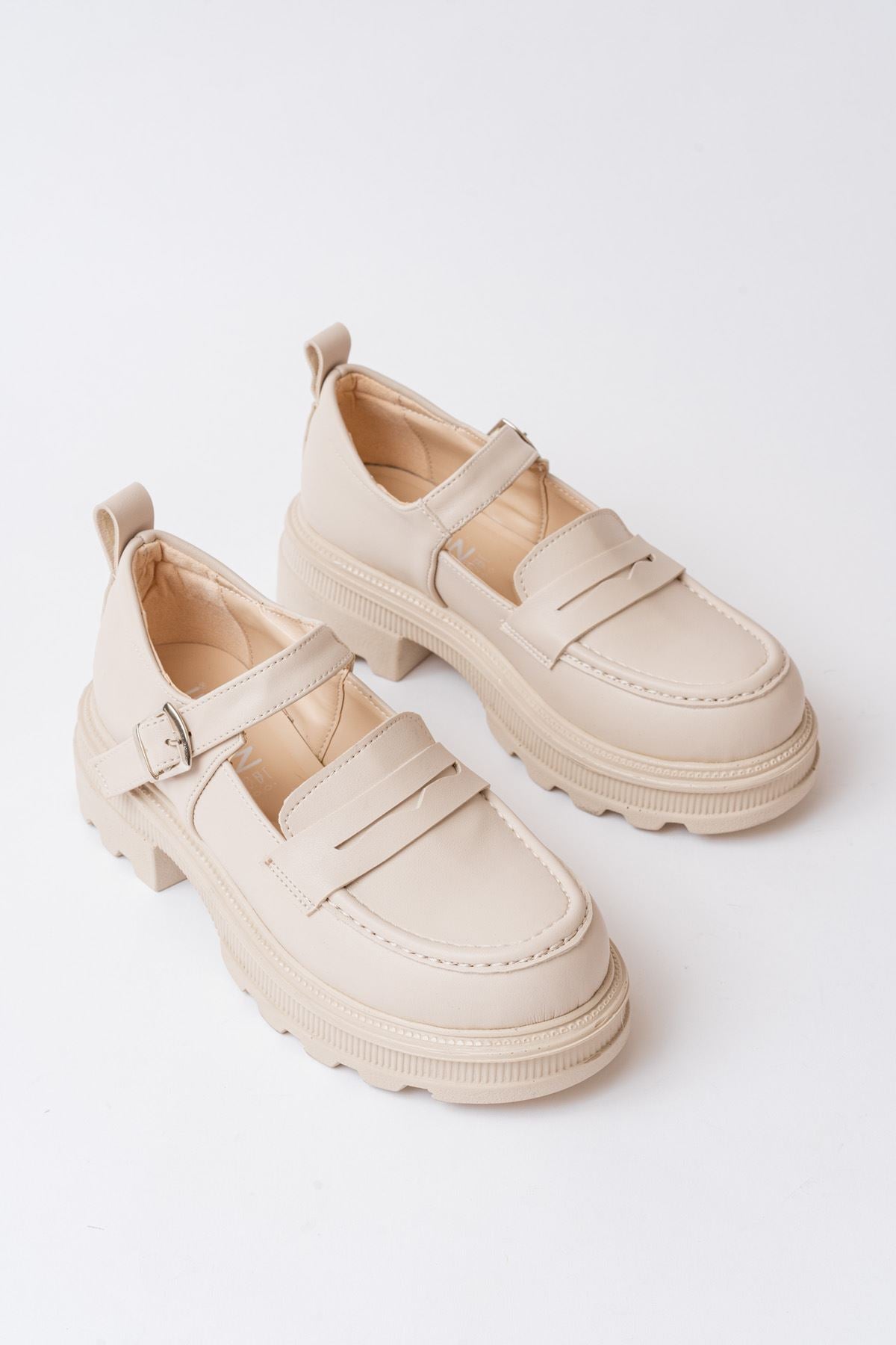 Ayakkabı Aşkı Bej Kadın Günlük Yüksek Tabanlı Loafer Ayakkabı - Ayakkabı Aşkı