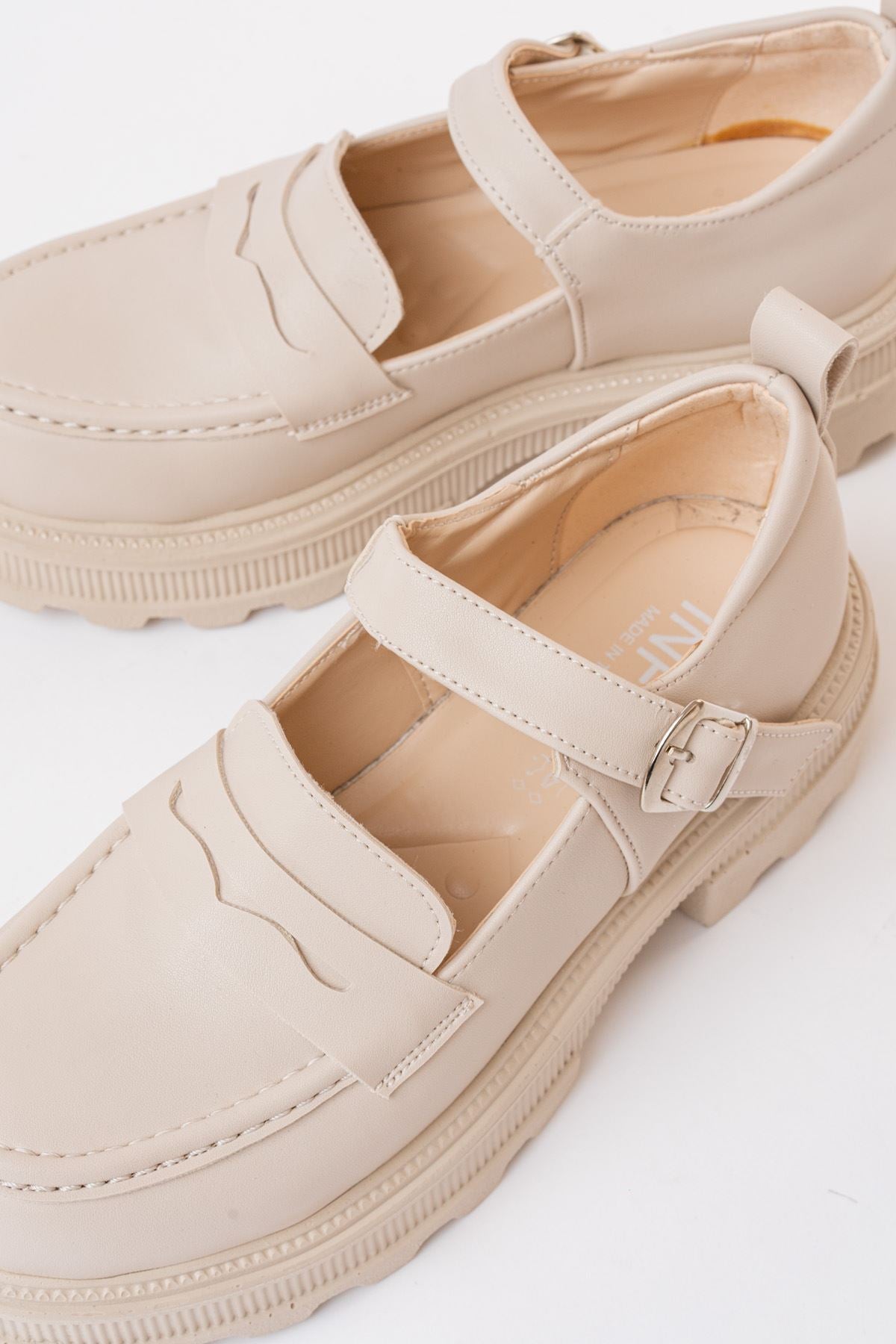 Ayakkabı Aşkı Bej Kadın Günlük Yüksek Tabanlı Loafer Ayakkabı - Ayakkabı Aşkı