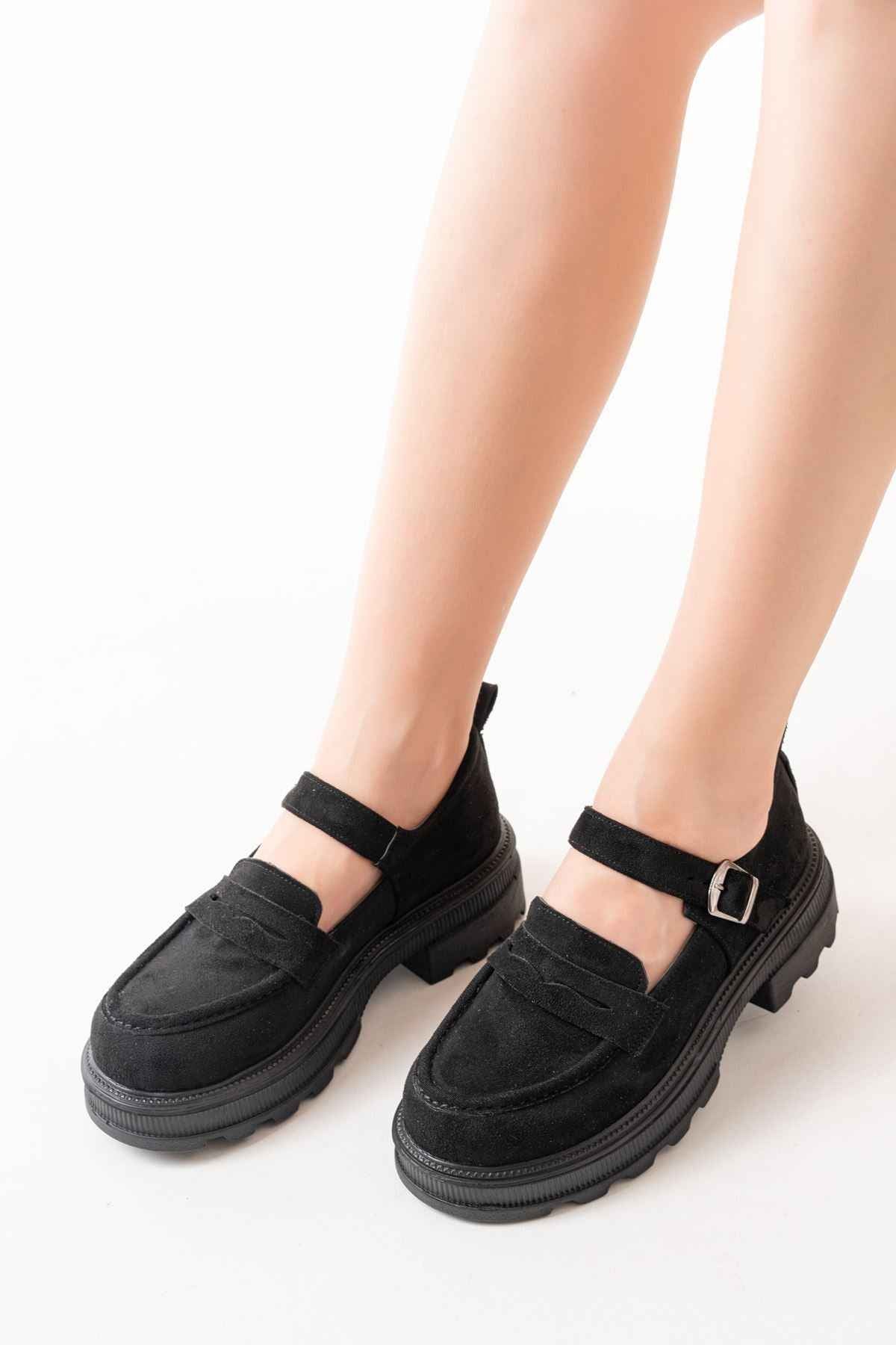 Ayakkabı Aşkı 745-771 Siyah Süet Kadın Günlük Yüksek Tabanlı Loafer Ayakkabı