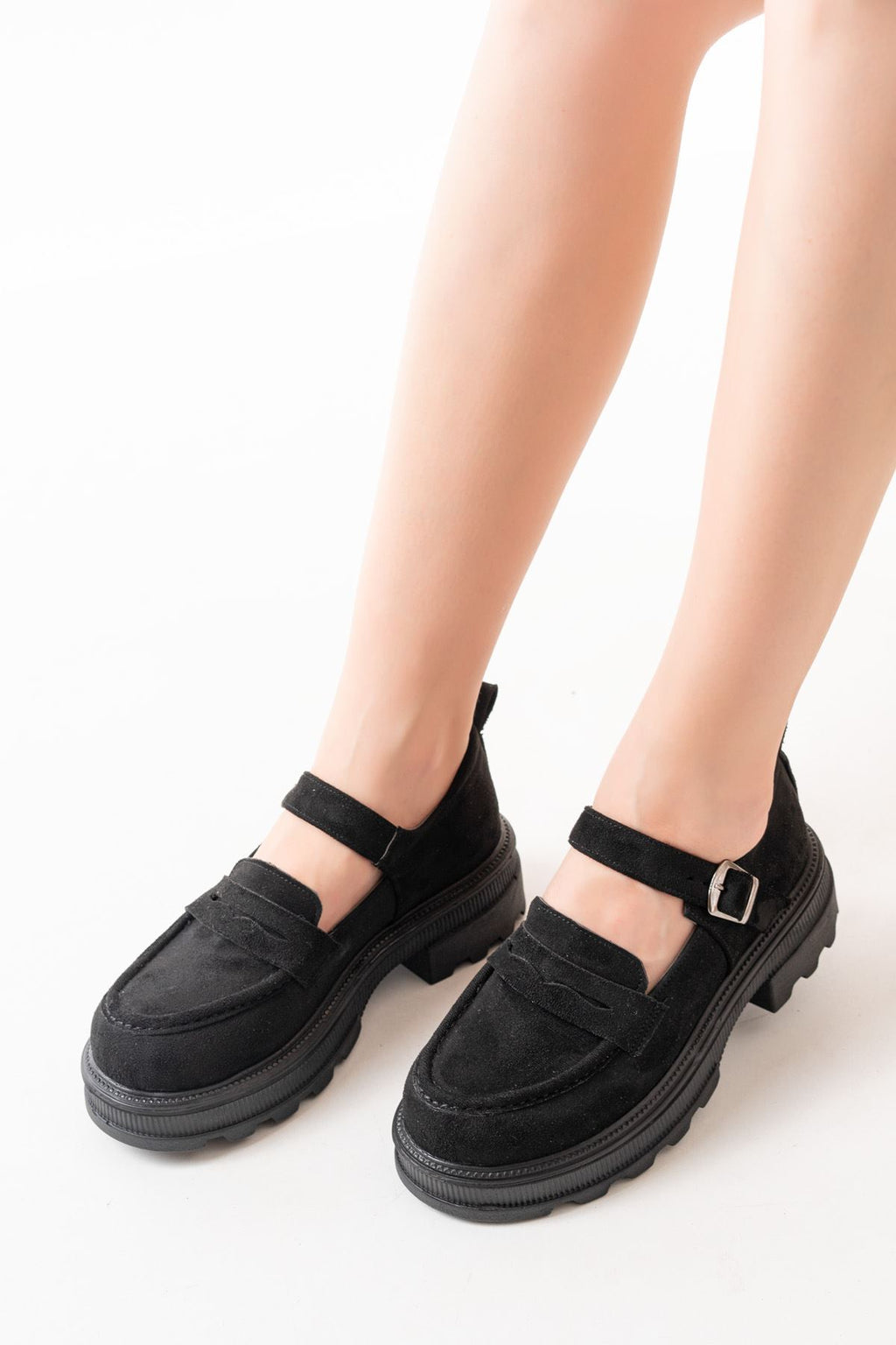 745-771 Siyah Süet Kadın Günlük Yüksek Tabanlı Loafer Ayakkabı - Siyah