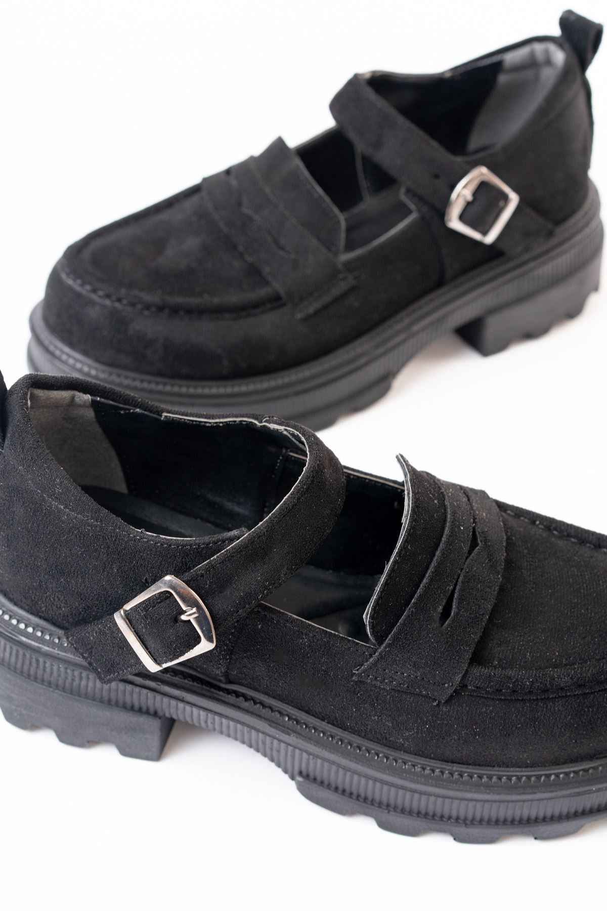 Ayakkabı Aşkı 745-771 Siyah Süet Kadın Günlük Yüksek Tabanlı Loafer Ayakkabı