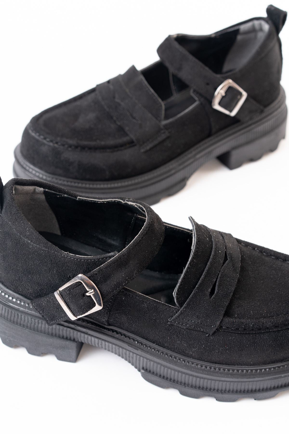 Ayakkabı Aşkı Siyah Süet Kadın Günlük Yüksek Tabanlı Loafer Ayakkabı