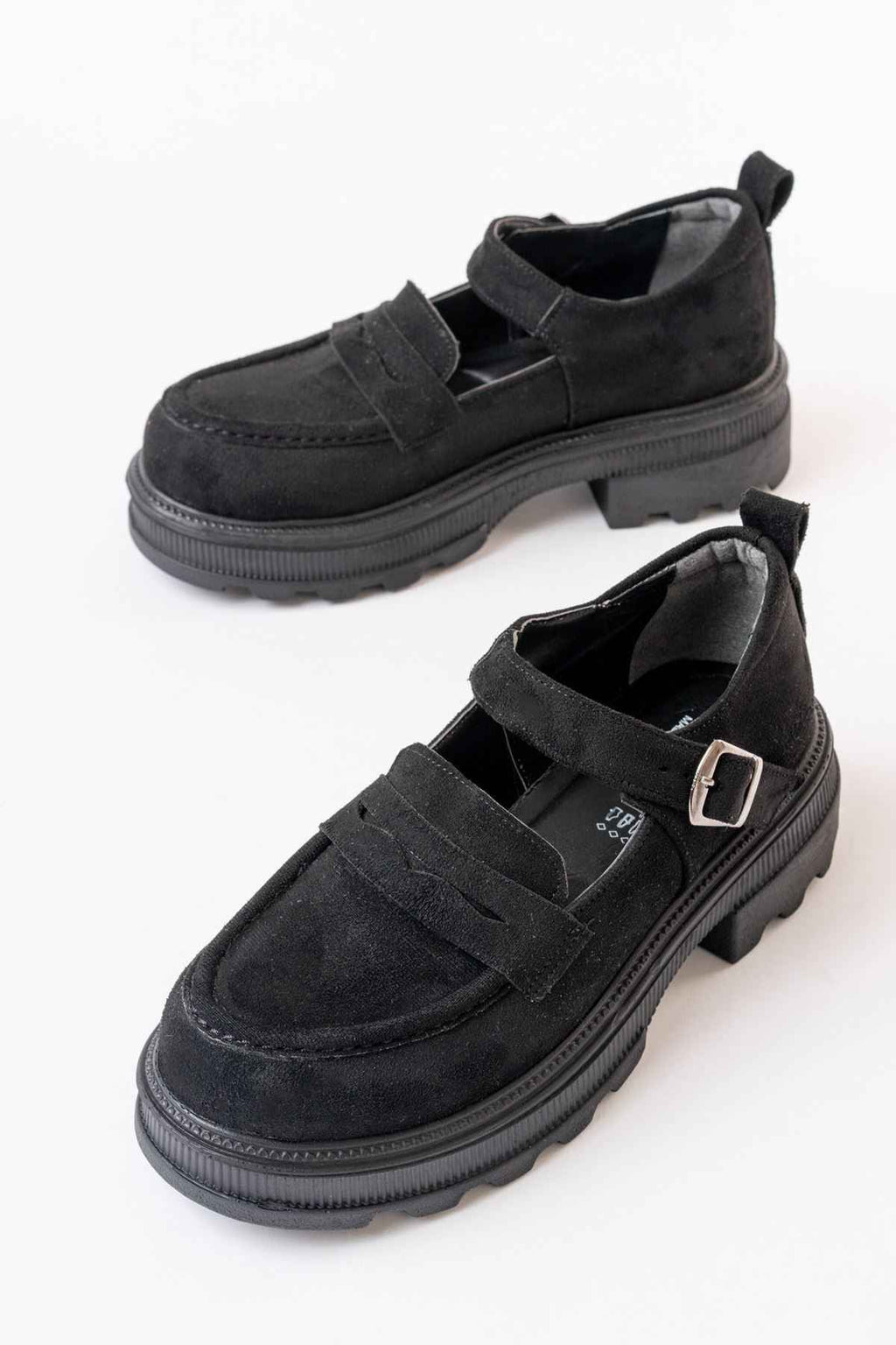 Ayakkabı Aşkı 745-771 Siyah Süet Kadın Günlük Yüksek Tabanlı Loafer Ayakkabı