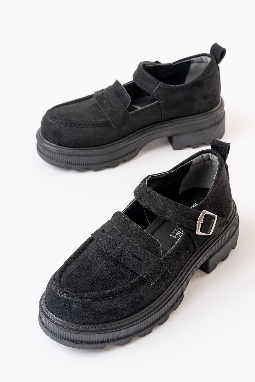 Ayakkabı Aşkı Siyah Süet Kadın Günlük Yüksek Tabanlı Loafer Ayakkabı