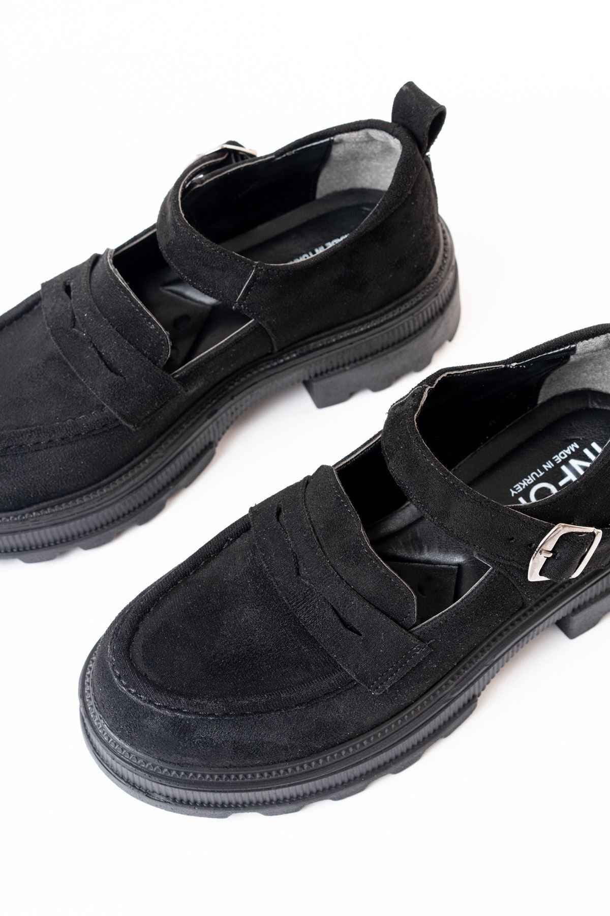 Ayakkabı Aşkı 745-771 Siyah Süet Kadın Günlük Yüksek Tabanlı Loafer Ayakkabı