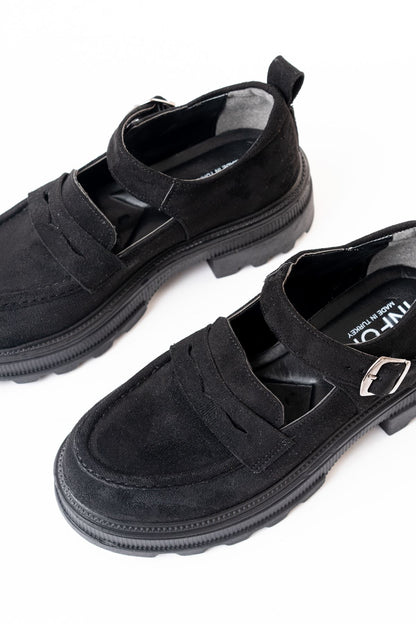 Ayakkabı Aşkı Siyah Süet Kadın Günlük Yüksek Tabanlı Loafer Ayakkabı