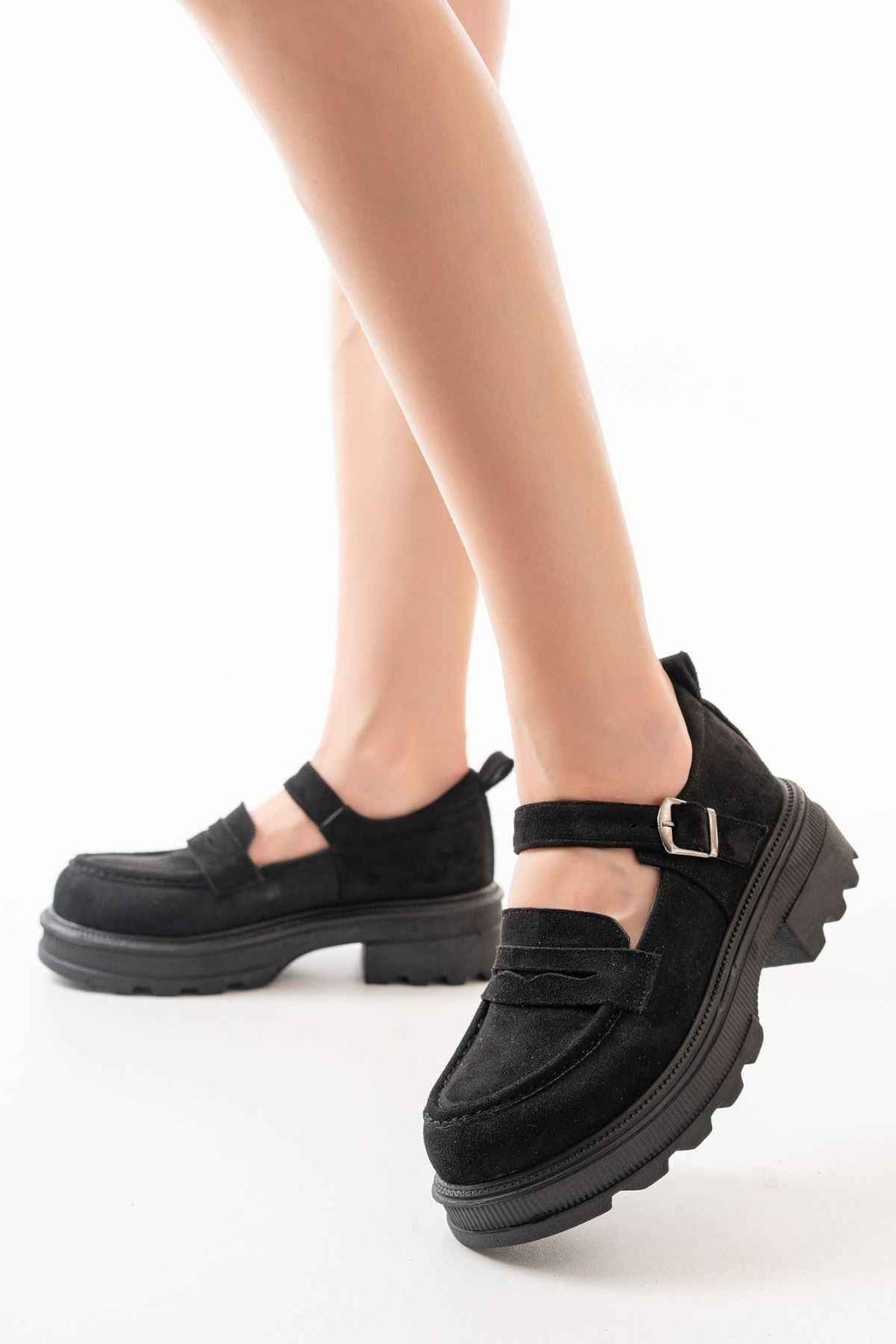 Ayakkabı Aşkı 745-771 Siyah Süet Kadın Günlük Yüksek Tabanlı Loafer Ayakkabı