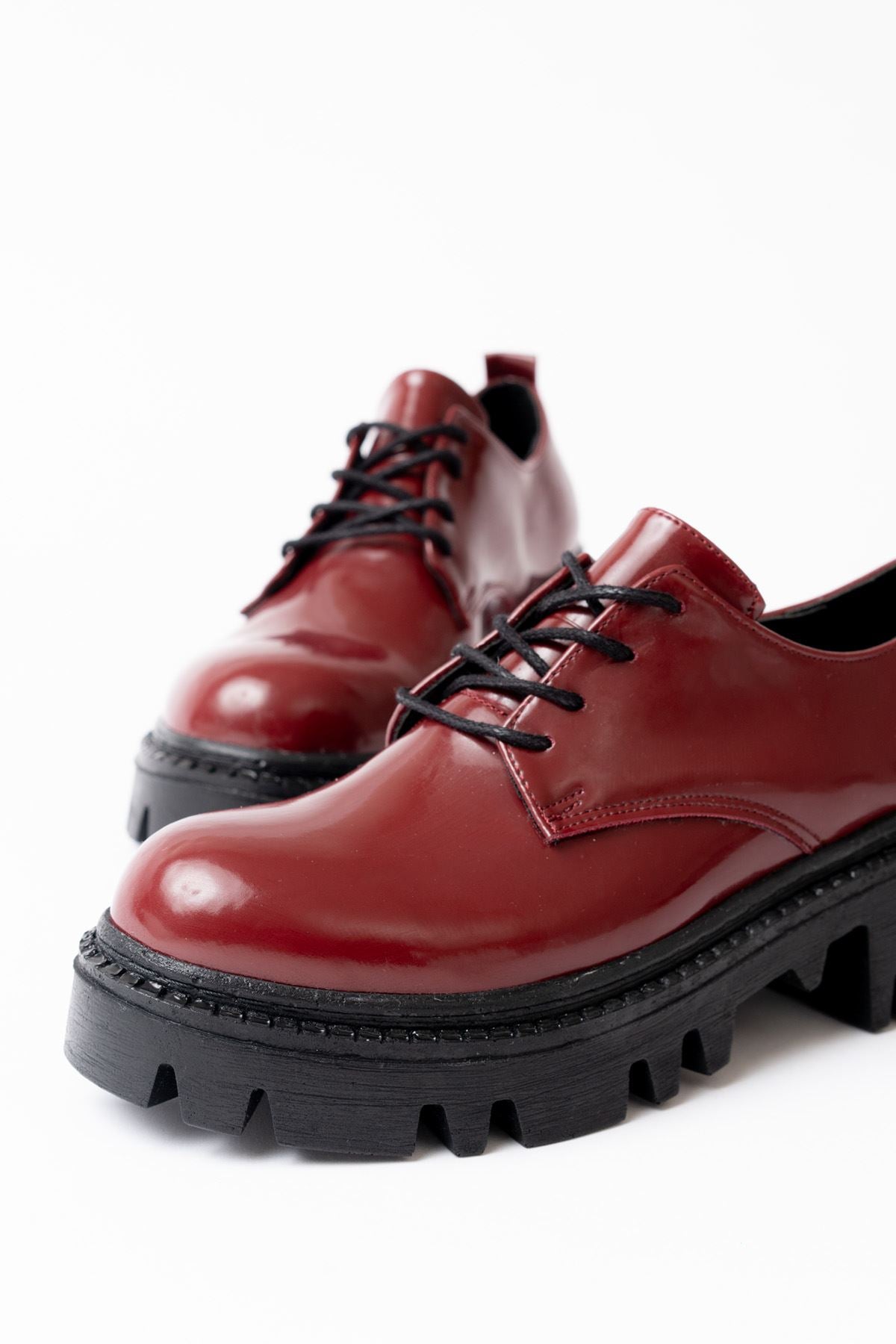 Ayakkabı Aşkı Bordo Rugan Bağcıklı Günlük Yüksek Tabanlı Loafer Ayakkabı - Ayakkabı Aşkı