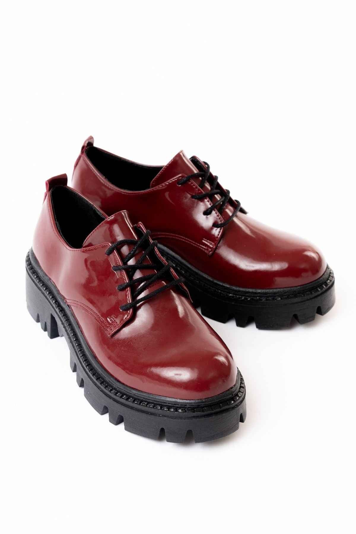 Ayakkabı Aşkı 868-754 Bordo Rugan Bağcıklı Günlük Yüksek Tabanlı Loafer Ayakkabı