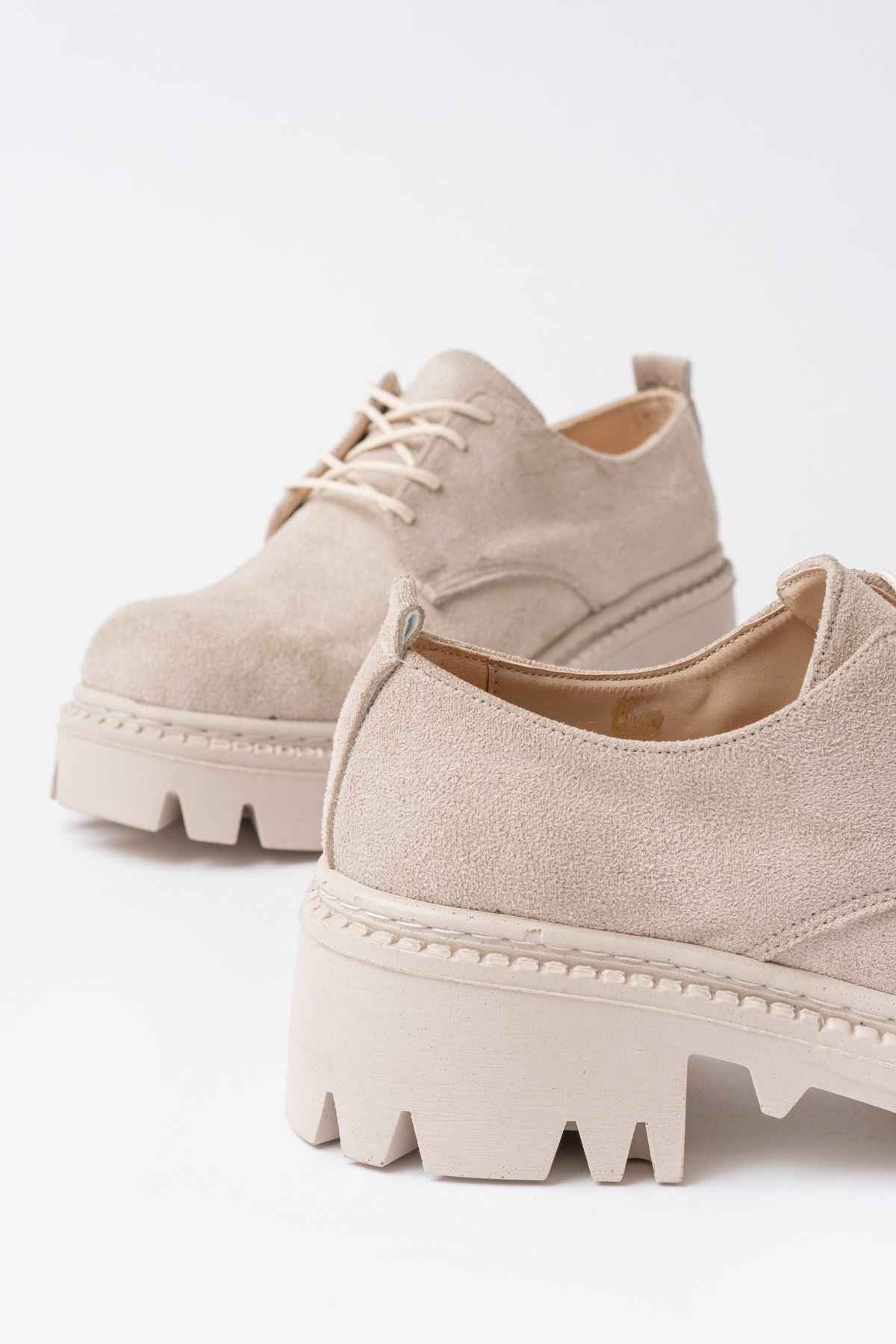 Ayakkabı Aşkı 868-754 Bej Süet Bağcıklı Günlük Yüksek Tabanlı Loafer Ayakkabı