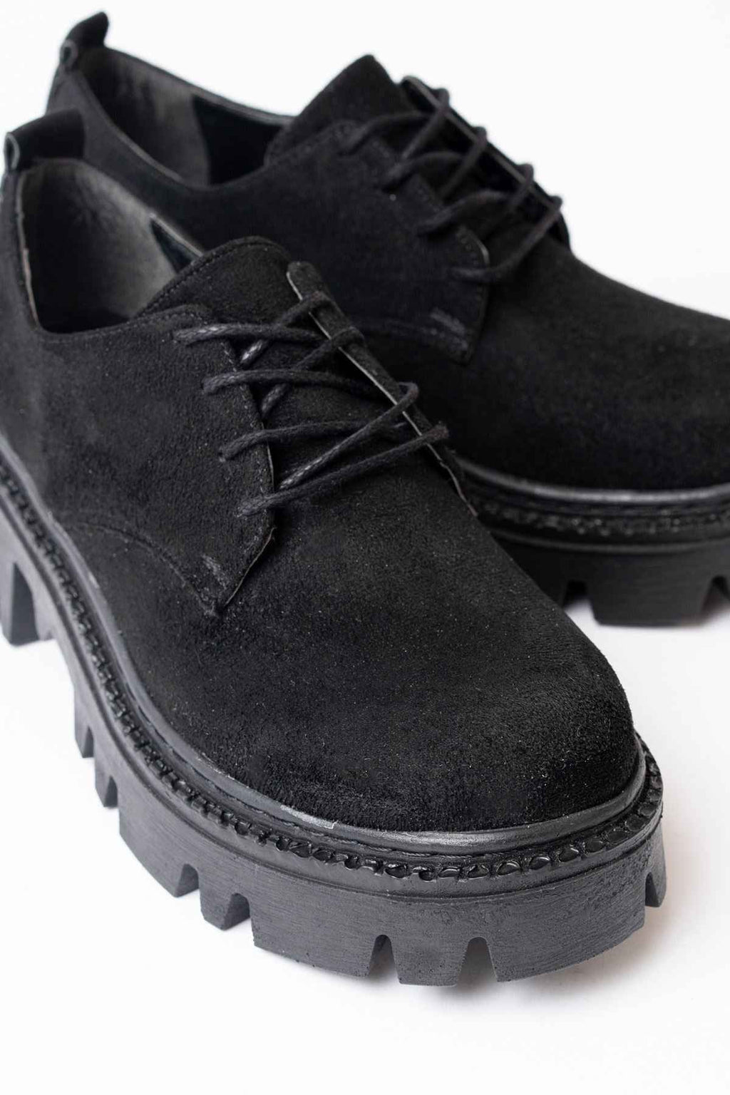 Ayakkabı Aşkı 868-754 Siyah Süet Bağcıklı Günlük Yüksek Tabanlı Loafer Ayakkabı