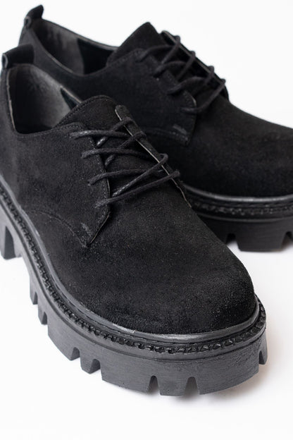 Ayakkabı Aşkı Siyah Süet Bağcıklı Günlük Yüksek Tabanlı Loafer Ayakkabı