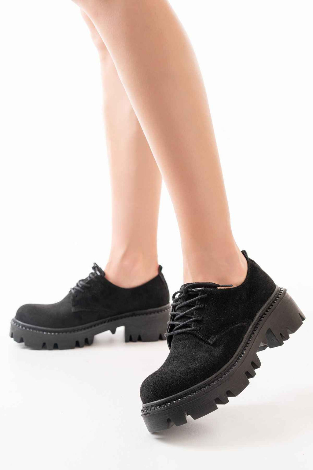 Ayakkabı Aşkı 868-754 Siyah Süet Bağcıklı Günlük Yüksek Tabanlı Loafer Ayakkabı