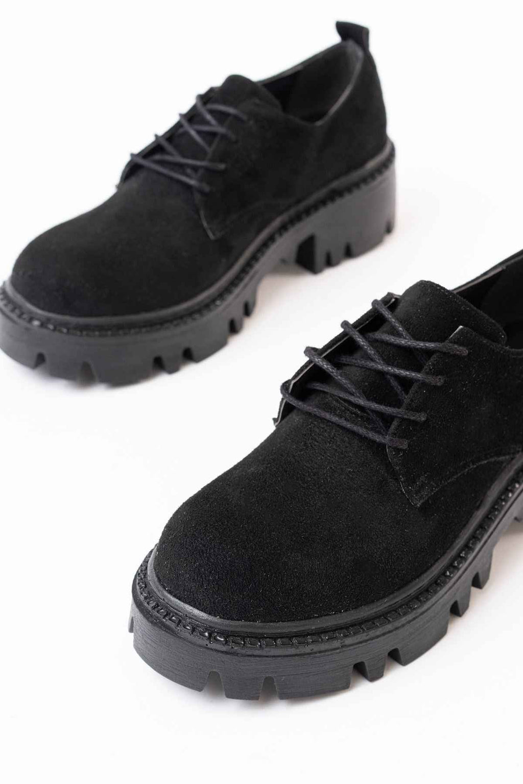 Ayakkabı Aşkı 868-754 Siyah Süet Bağcıklı Günlük Yüksek Tabanlı Loafer Ayakkabı