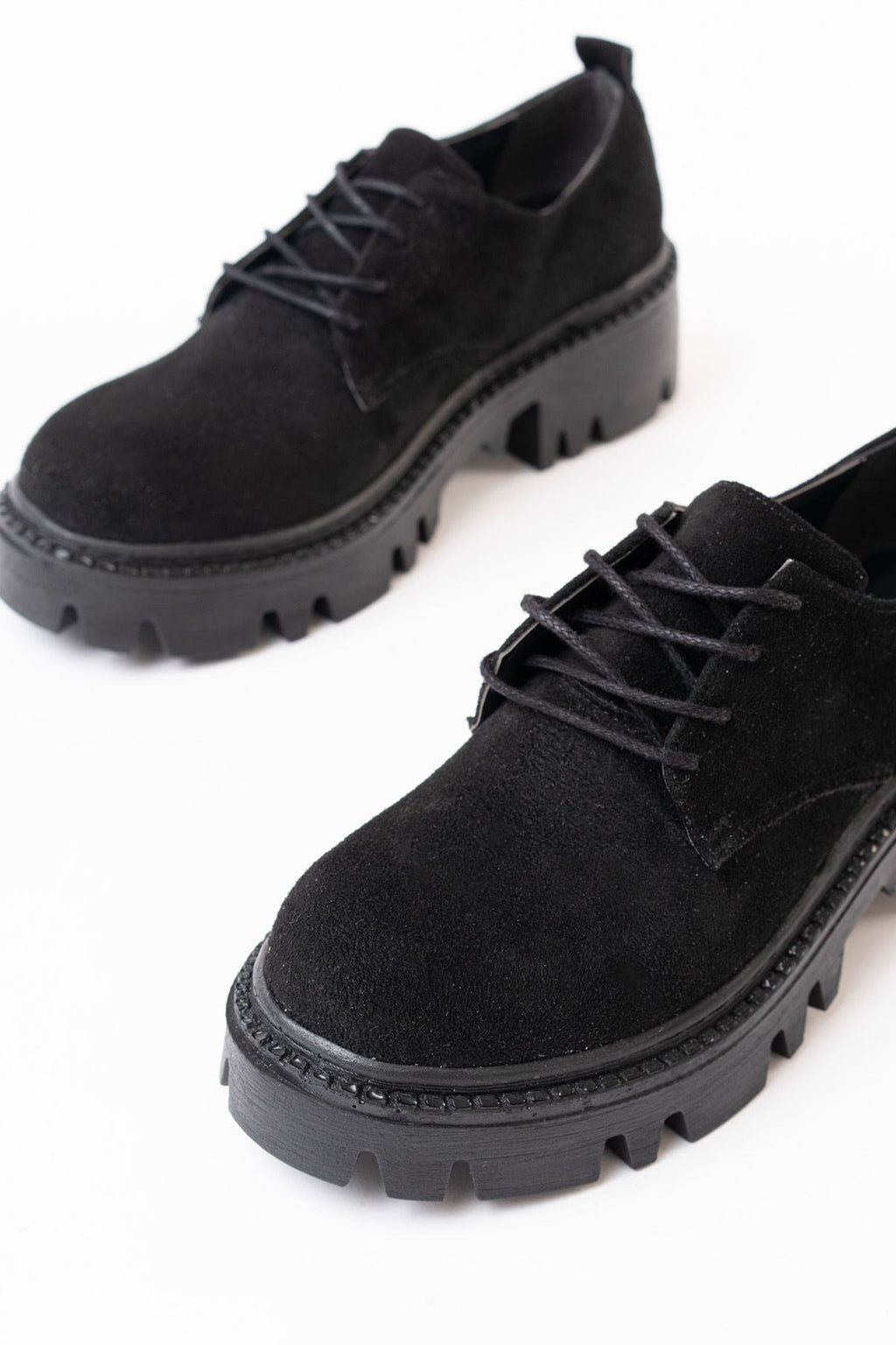 Ayakkabı Aşkı Siyah Süet Bağcıklı Günlük Yüksek Tabanlı Loafer Ayakkabı