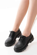 Ayakkabı Aşkı 868-754 Siyah Bağcıklı Günlük Yüksek Tabanlı Loafer Ayakkabı
