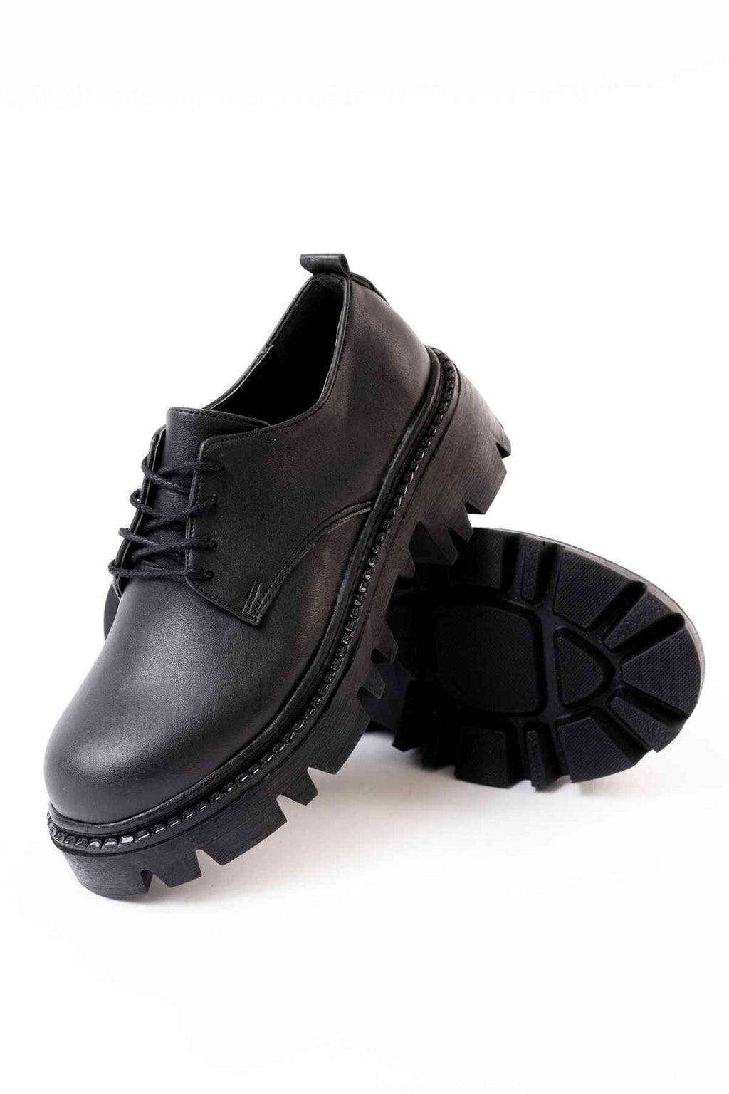 Ayakkabı Aşkı 868-754 Siyah Bağcıklı Günlük Yüksek Tabanlı Loafer Ayakkabı