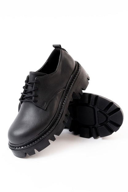 Ayakkabı Aşkı Siyah Bağcıklı Günlük Yüksek Tabanlı Loafer Ayakkabı