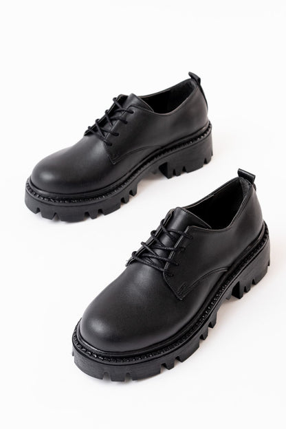 Ayakkabı Aşkı Siyah Bağcıklı Günlük Yüksek Tabanlı Loafer Ayakkabı