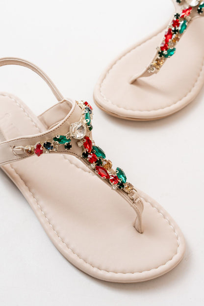 Ayakkabı Aşkı Bej Multi Taşlı Parmak Arası Kadın Sandalet
