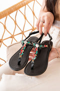 Ayakkabı Aşkı Siyah Multi Taşlı Parmak Arası Kadın Sandalet - Ayakkabı Aşkı