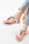 Ayakkabı Aşkı 152-1110 Beyaz Multi Taşlı Parmak Arası Kadın Sandalet