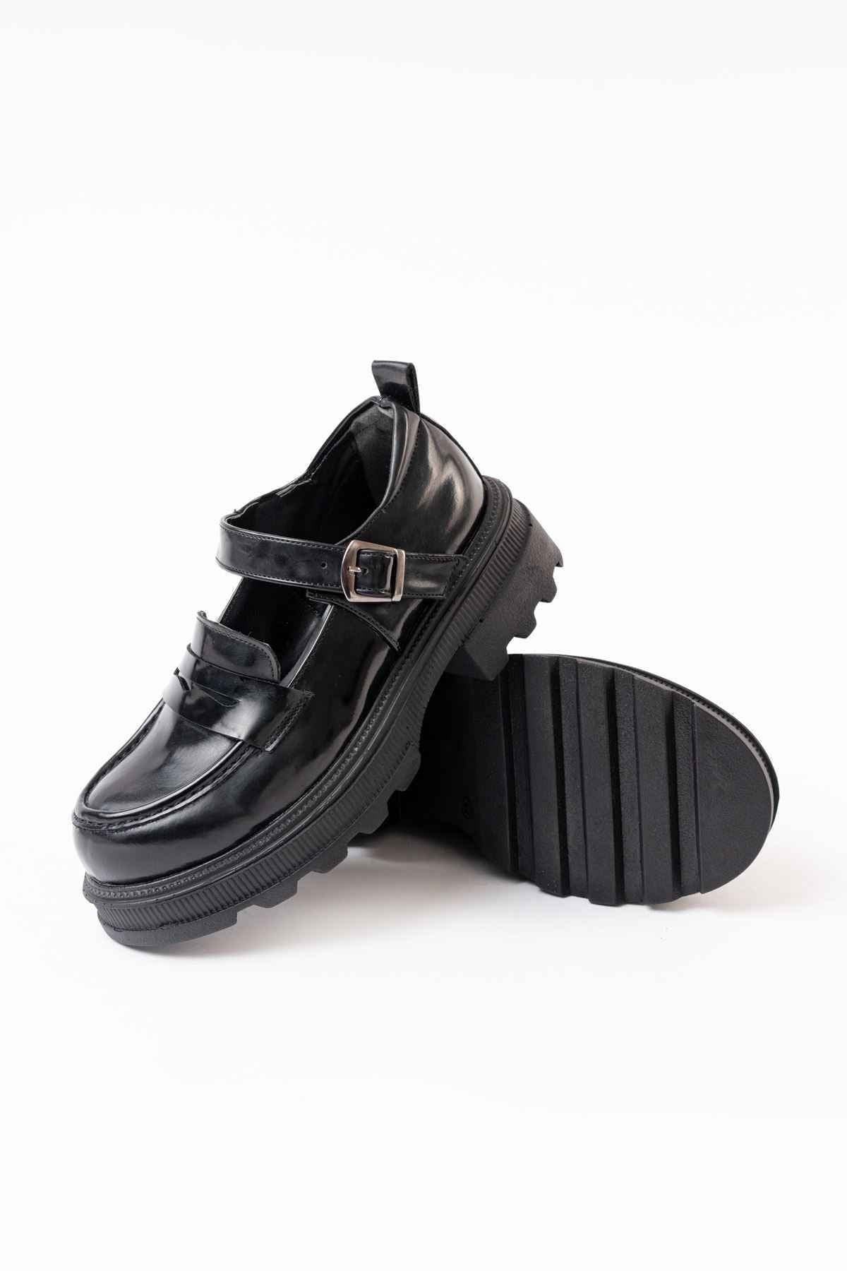 Ayakkabı Aşkı 745-771 Siyah Rugan Günlük Yüksek Tabanlı Loafer Ayakkabı