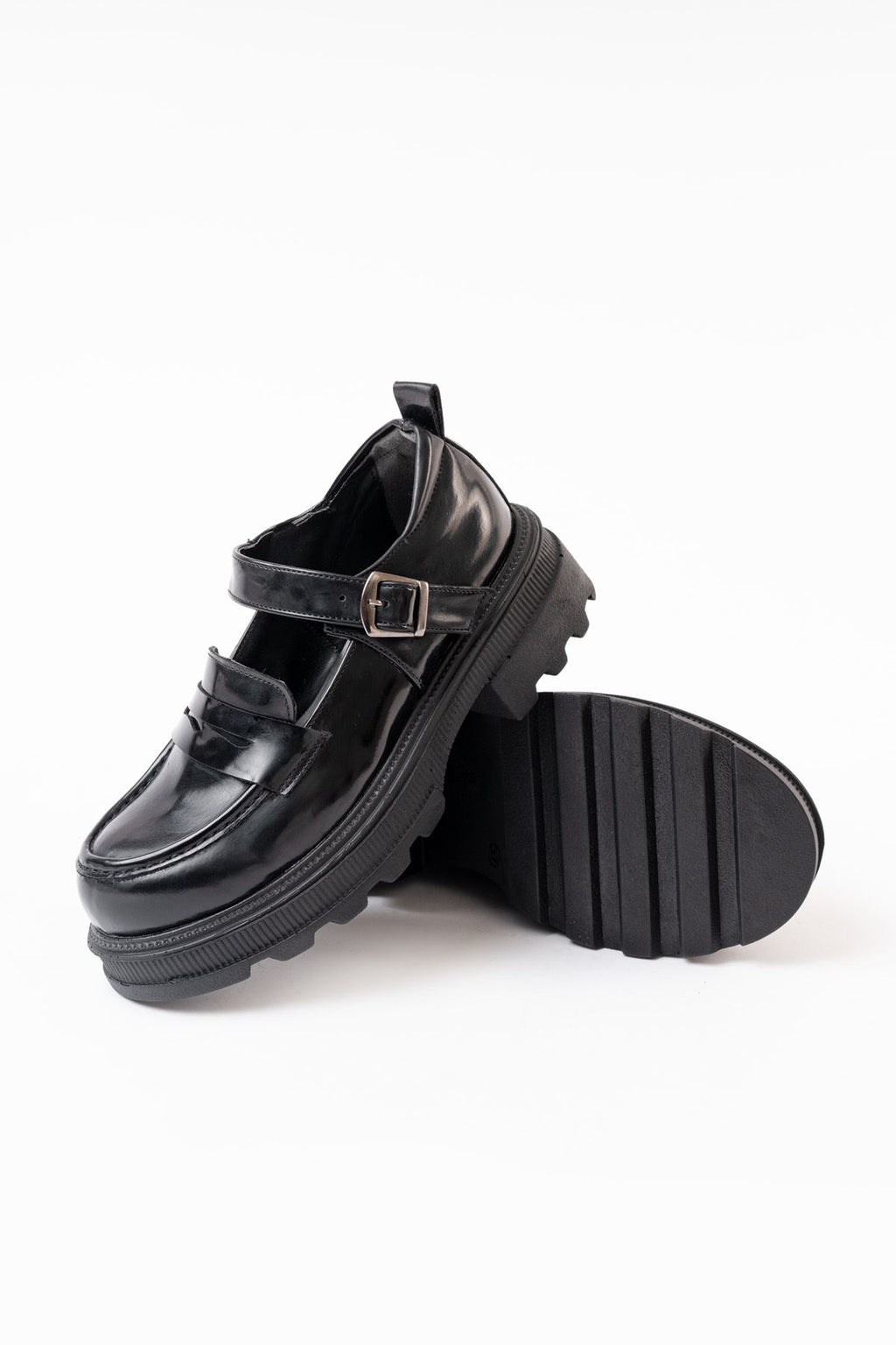 Ayakkabı Aşkı Siyah Rugan Günlük Yüksek Tabanlı Loafer Ayakkabı