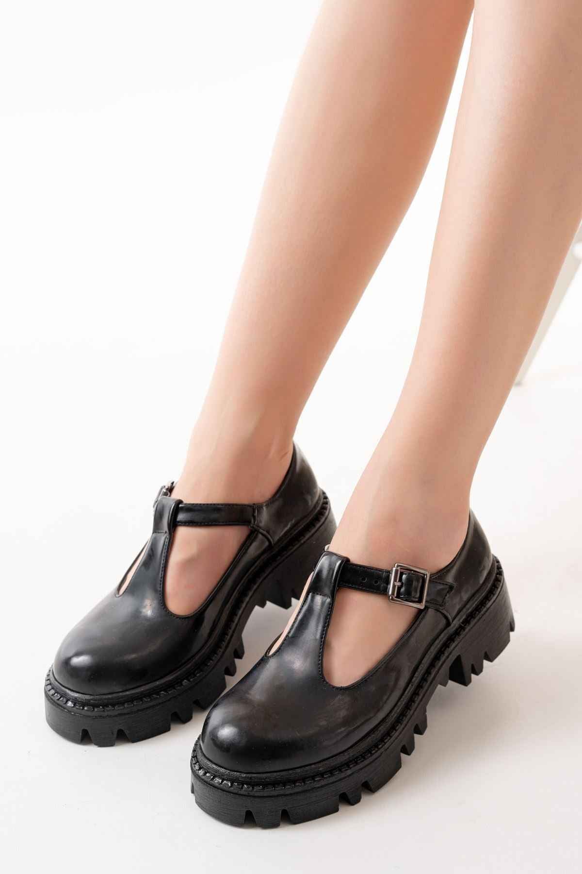 Ayakkabı Aşkı 868-757 Siyah Rugan Günlük Yüksek Tabanlı Loafer Ayakkabı