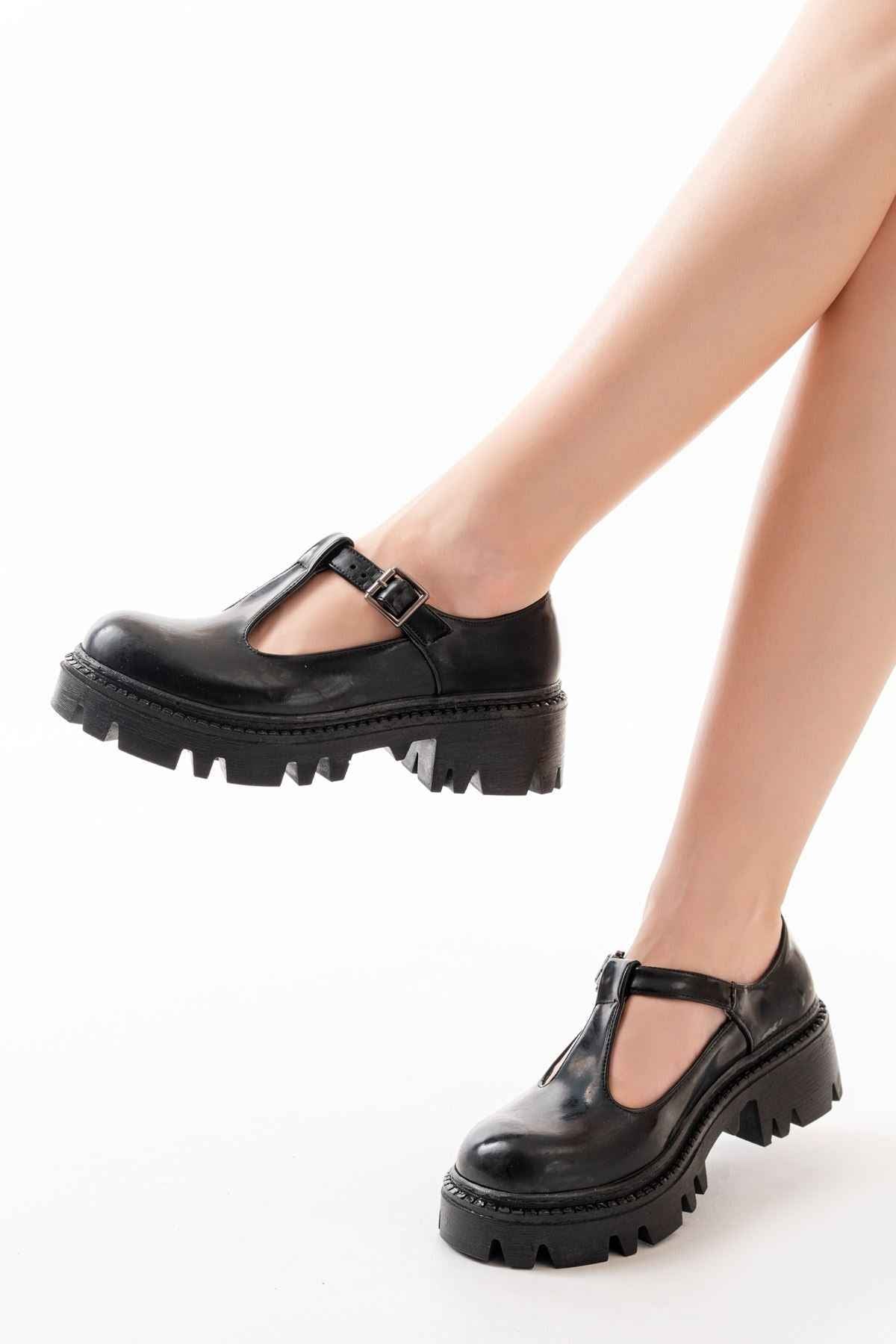 Ayakkabı Aşkı 868-757 Siyah Rugan Günlük Yüksek Tabanlı Loafer Ayakkabı