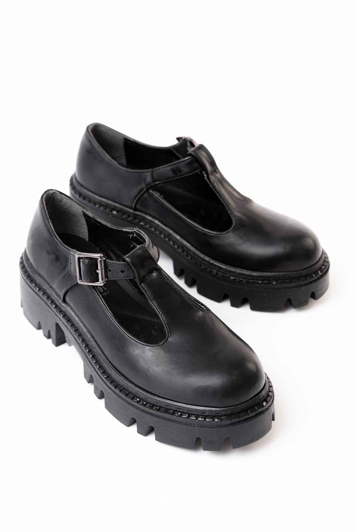 Ayakkabı Aşkı 868-757 Siyah Rugan Günlük Yüksek Tabanlı Loafer Ayakkabı