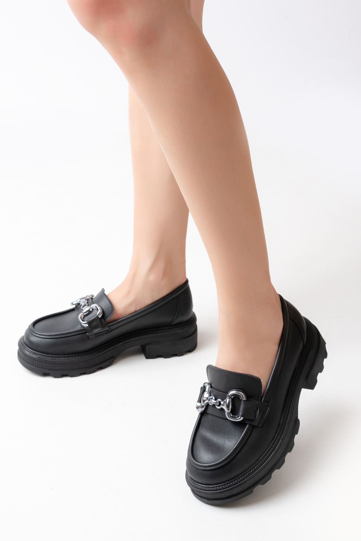 Ayakkabı Aşkı Siyah Günlük Yüksek Tabanlı Loafer Ayakkabı