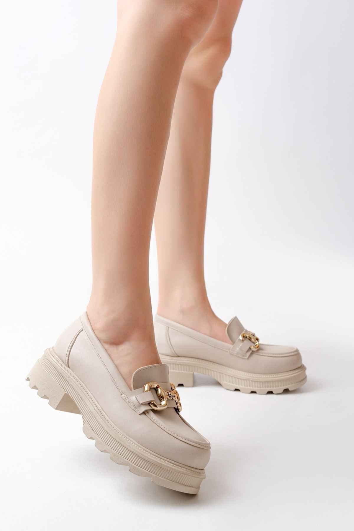 Ayakkabı Aşkı 745-773 Bej Günlük Yüksek Tabanlı Loafer Ayakkabı