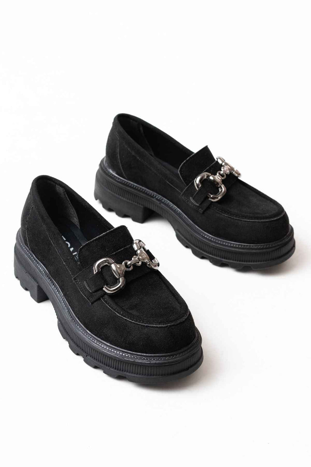 Ayakkabı Aşkı 745-773 Siyah Süet Günlük Yüksek Tabanlı Loafer Ayakkabı