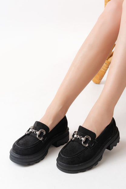 Ayakkabı Aşkı Siyah Süet Günlük Yüksek Tabanlı Loafer Ayakkabı