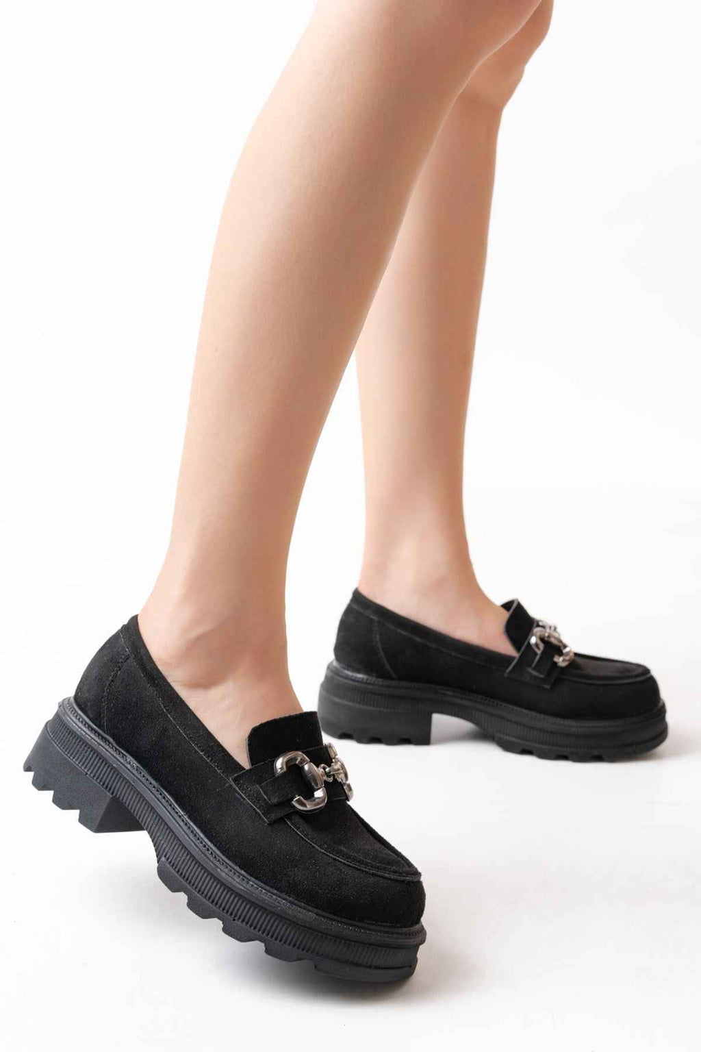Ayakkabı Aşkı 745-773 Siyah Süet Günlük Yüksek Tabanlı Loafer Ayakkabı