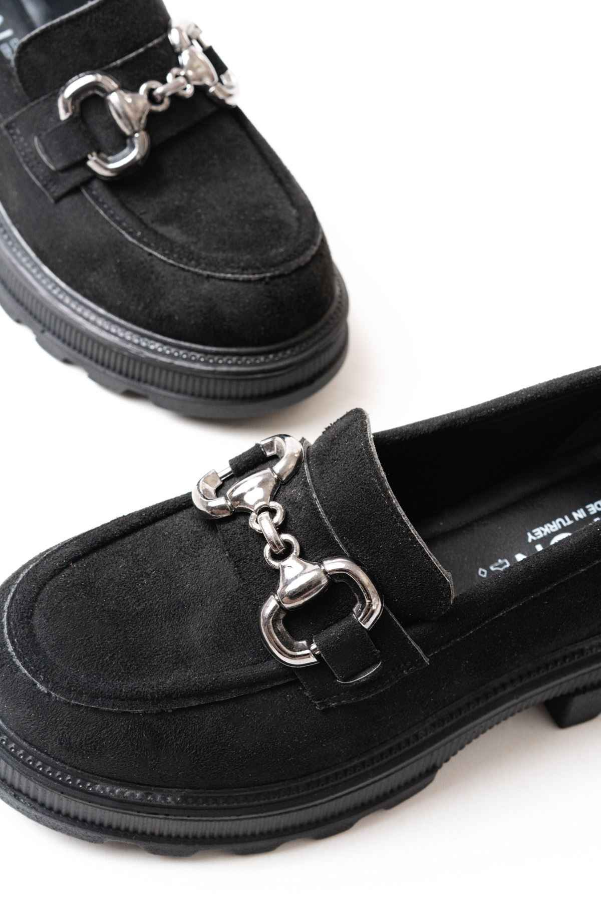 Ayakkabı Aşkı 745-773 Siyah Süet Günlük Yüksek Tabanlı Loafer Ayakkabı