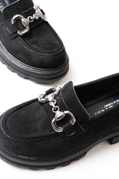 Ayakkabı Aşkı Siyah Süet Günlük Yüksek Tabanlı Loafer Ayakkabı