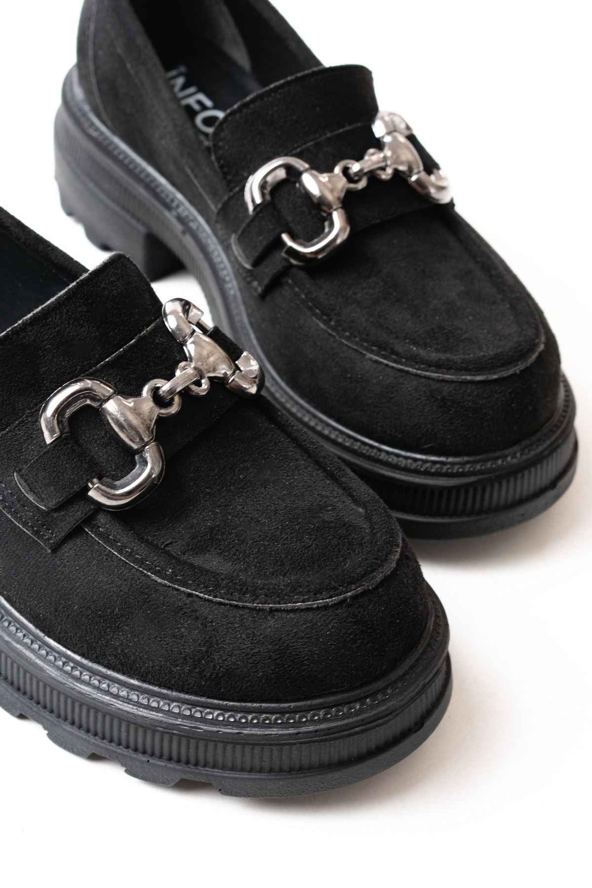 Ayakkabı Aşkı 745-773 Siyah Süet Günlük Yüksek Tabanlı Loafer Ayakkabı