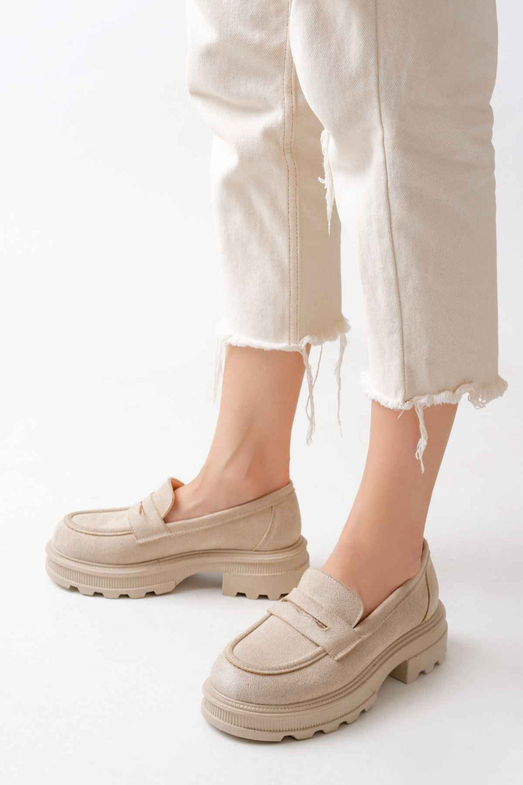 Ayakkabı Aşkı 746-759 Bej Süet Günlük Yüksek Tabanlı Loafer Ayakkabı