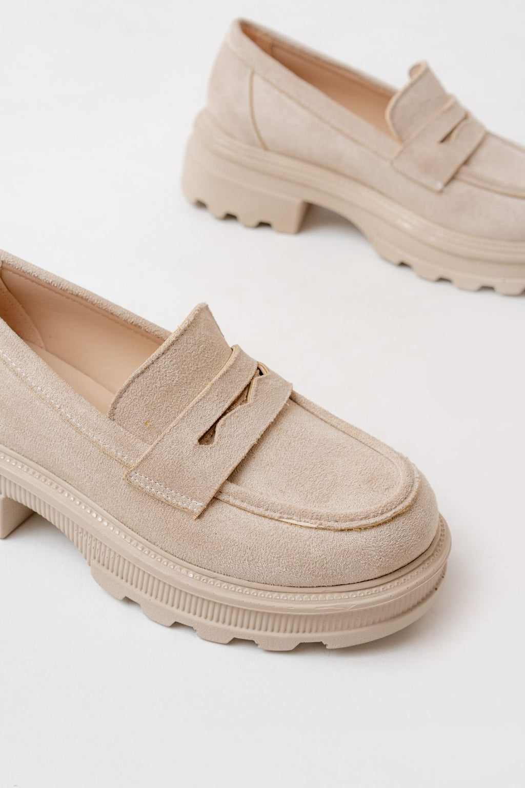 Ayakkabı Aşkı Bej Süet Günlük Yüksek Tabanlı Loafer Ayakkabı - Ayakkabı Aşkı