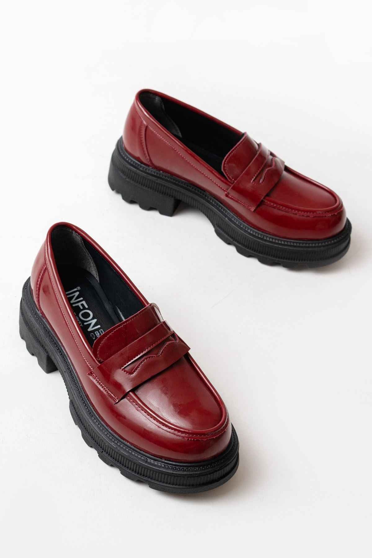 Ayakkabı Aşkı 746-759 Bordo Rugan Günlük Yüksek Tabanlı Loafer Ayakkabı