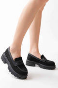 Ayakkabı Aşkı 746-759 Siyah Süet Günlük Yüksek Tabanlı Loafer Ayakkabı