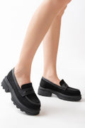 Ayakkabı Aşkı Siyah Süet Günlük Yüksek Tabanlı Loafer Ayakkabı - Ayakkabı Aşkı