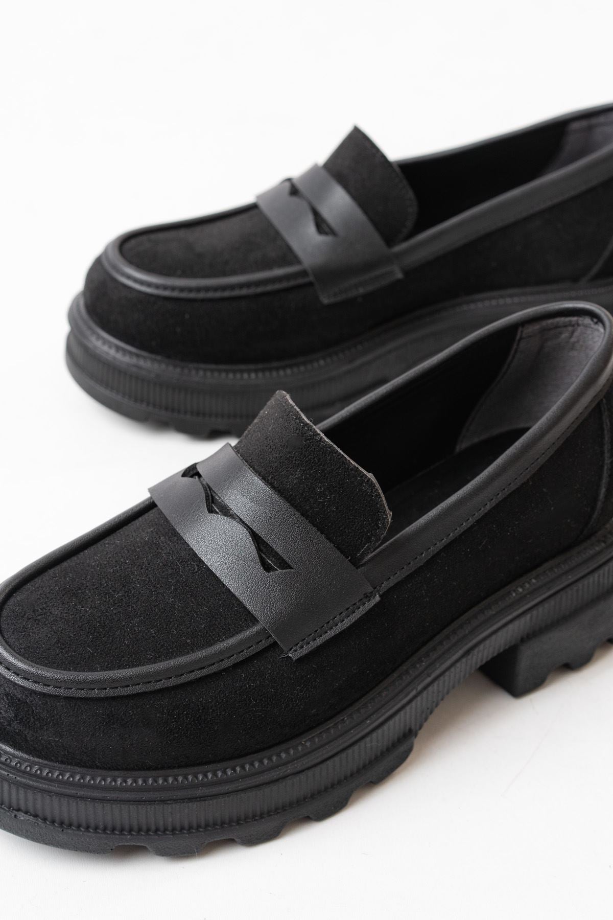 Ayakkabı Aşkı Siyah Süet Günlük Yüksek Tabanlı Loafer Ayakkabı
