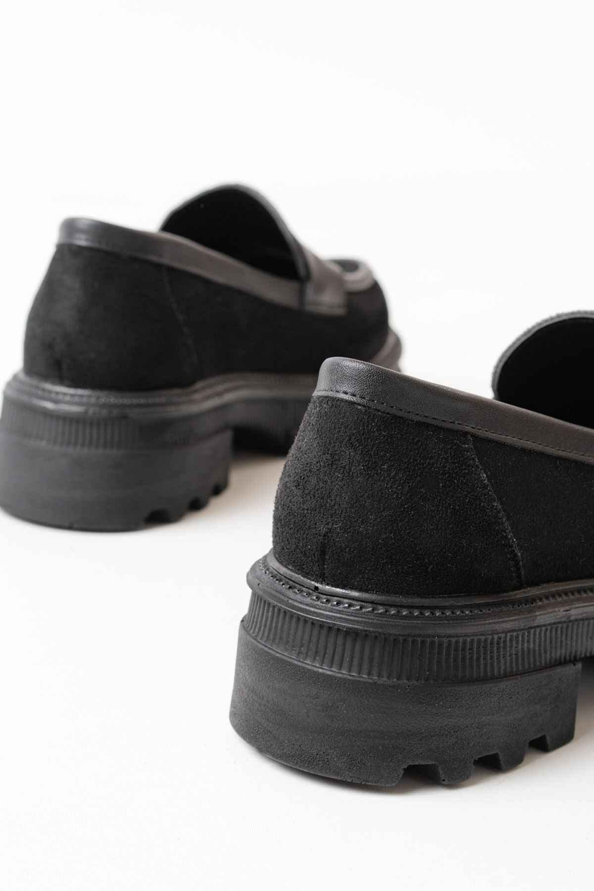 Ayakkabı Aşkı 746-759 Siyah Süet Günlük Yüksek Tabanlı Loafer Ayakkabı