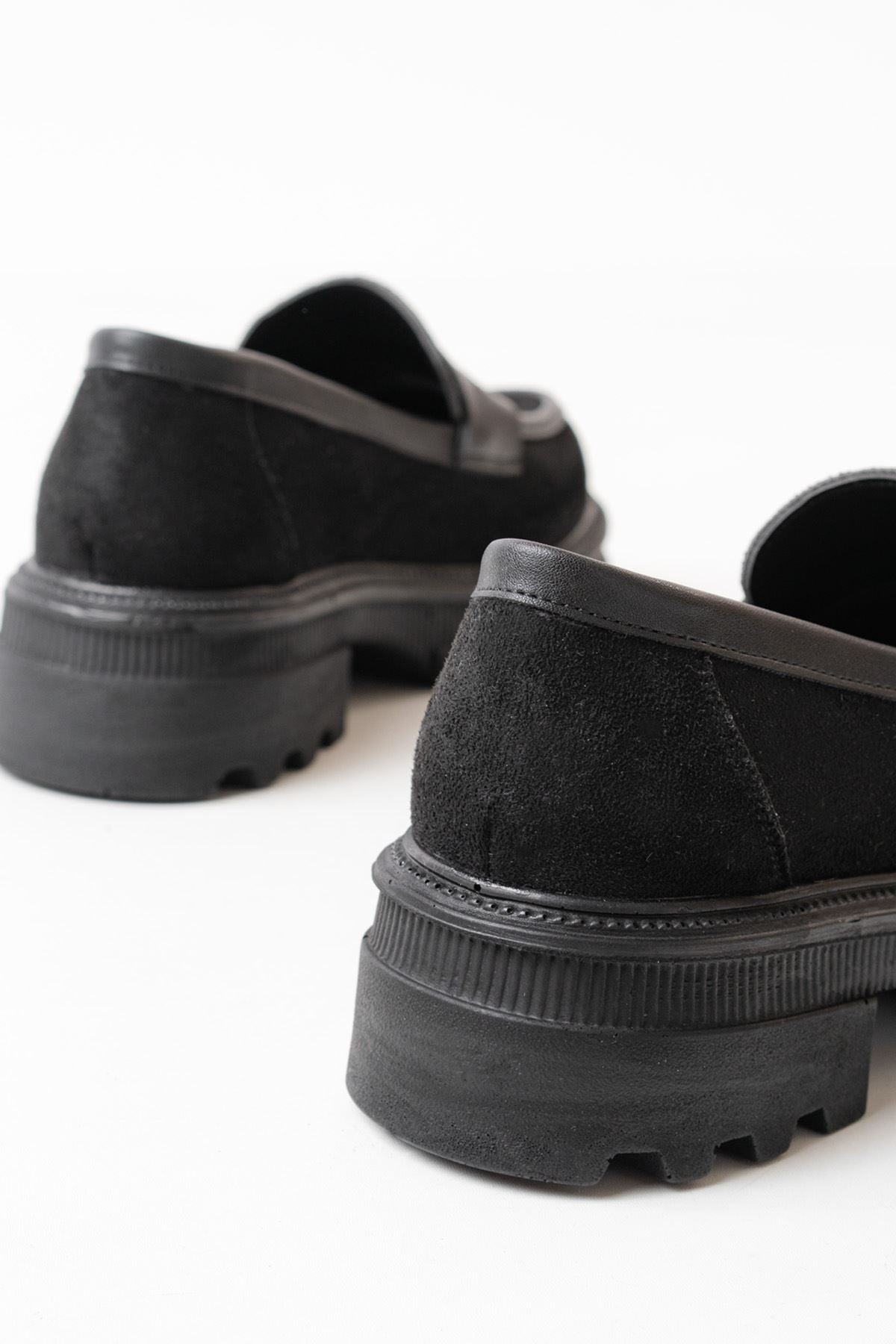 Ayakkabı Aşkı Siyah Süet Günlük Yüksek Tabanlı Loafer Ayakkabı