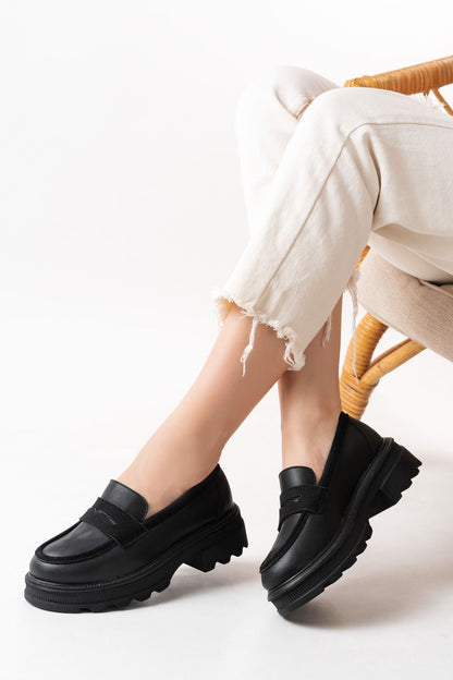 746-759 Siyah Günlük Yüksek Tabanlı Loafer Ayakkabı - Siyah