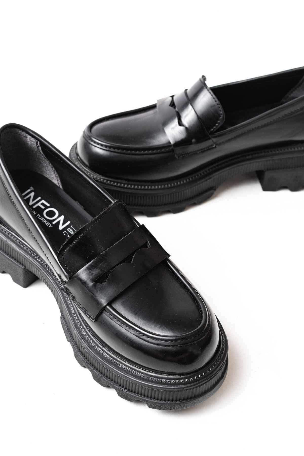 Ayakkabı Aşkı 746-759 Siyah Rugan Günlük Yüksek Tabanlı Loafer Ayakkabı