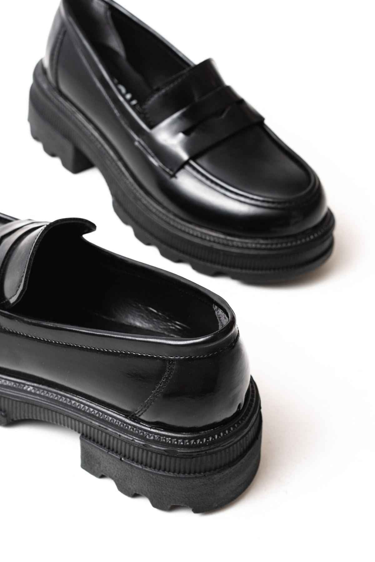 Ayakkabı Aşkı 746-759 Siyah Rugan Günlük Yüksek Tabanlı Loafer Ayakkabı